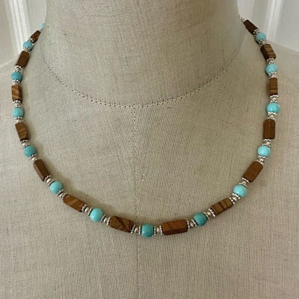 Boho Blueโ& Earth-Tone Beaded Necklace